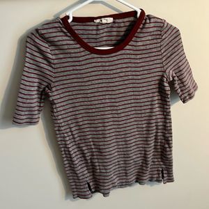 Madewell Gray Maroon Striped Tee Tshirt Size S